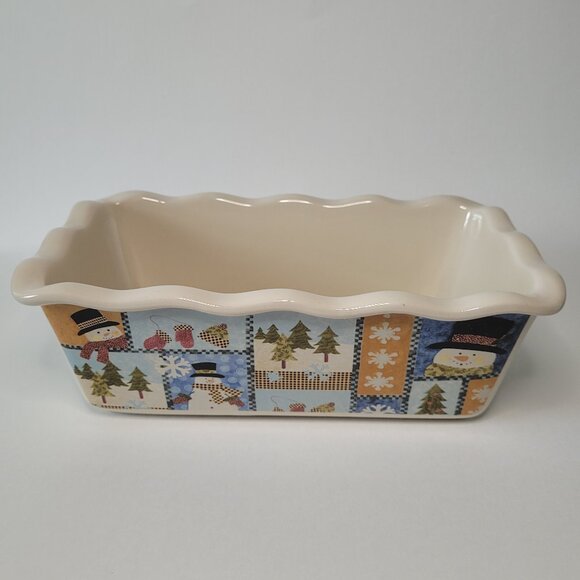Other - Christmas Snowmen Ceramic Bread Pan Bakeware Christmas Winter